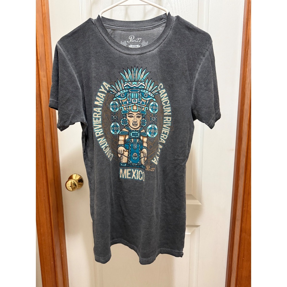 Pier 27 Cancun Riviera Maya Mexico Graphic Tee Acid Wash Gray Small